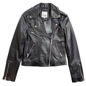 Lab London You Can’t Hurry Love Biker Jacket Lined Lambs Leather Black 34/4